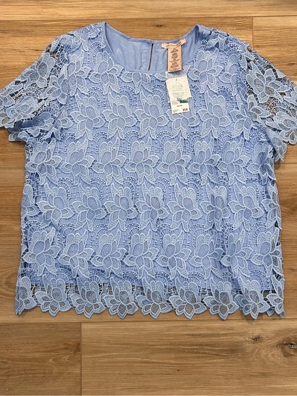 Philosophy Light Blue Floral Lace Short Sleeve Top